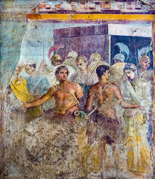 Ахилес отдаёт Брисеиду Агамемнону. Фреска из Дома трагика в Помпеях, I век н. э.