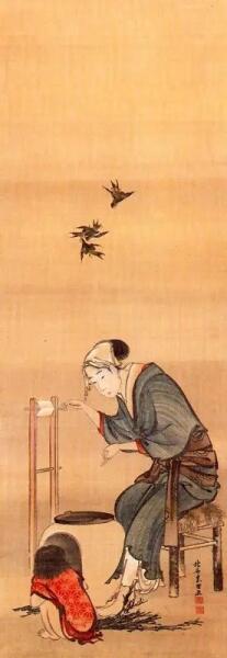 Кацусика Хокусай, «Женщина за прядением шелка», 1790 г.
