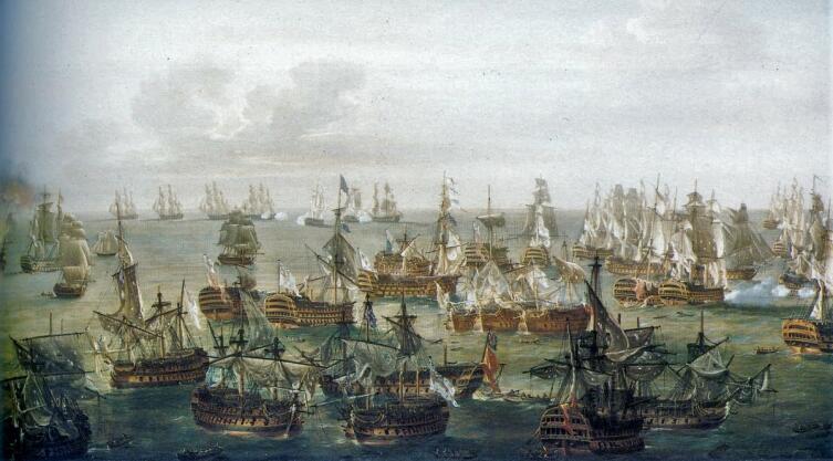 Николас Покок, «Трафальгарская битва. Сражение близится к завершению, время около 17:00. Корабли сражаются друг с другом»