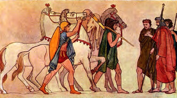 Иллюстрация, «Диомед и Одиссей возвращаются с трофеями», 1907 г.