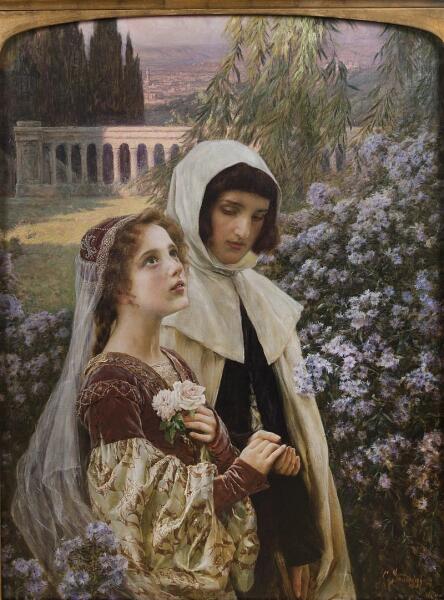 Чезаре Саккаджи, «Начинается новая жизнь» (Данте и Беатриче в саду), 1903 г.