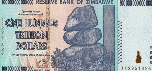 100 000 000 000 000 зимбабвийских долларов (14 нулей)