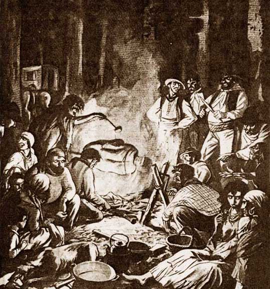 Иллюстрация во французской газете «Le Petit Journal» (19 век), изображающая цыган людоедами