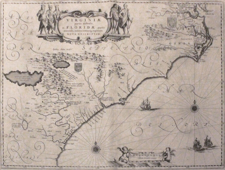 Карта, изображающая колонию Виргиния (согласно Второй хартии), составленная Виллемом Блау 