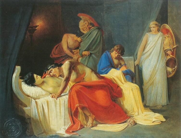 Н. Н. Ге, «Ахиллес оплакивает Патрокла. Эскиз одноименной картины», 1855 г.