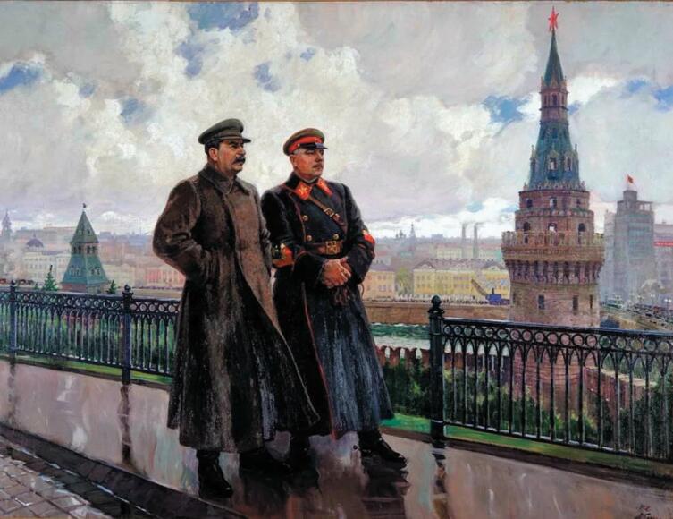 А. М. Герасимов, «И. В. Сталин и К. Е. Ворошилов в Кремле», 1938 г.