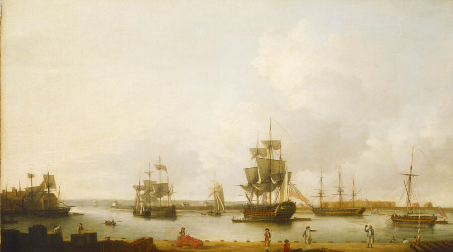 Доминик Серрес, «Корабли у орудийной пристани в Портсмуте», 1770 г.