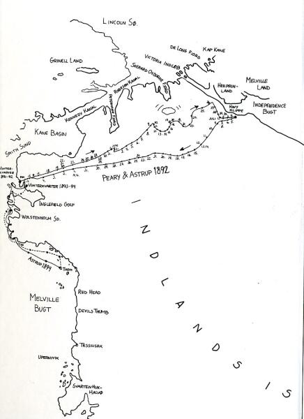 Карта экспедиций Пири на севере Гренландии в 1892 г.