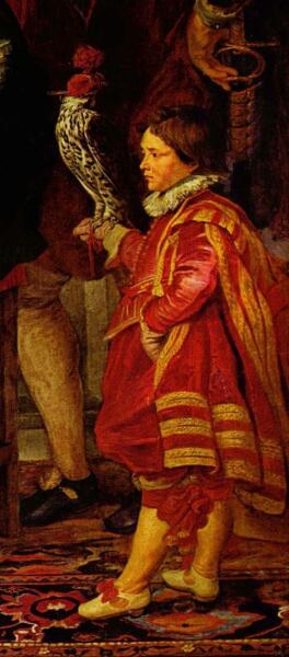 Питер Пауль Рубенс, «Портрет Алатеи Тальбот» (фрагмент «Сокольничий»). На руке сокольничего сидит большая пустельга, 1620 г.