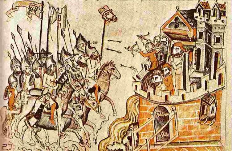Битва между монголами и поляками на средневековой миниатюре