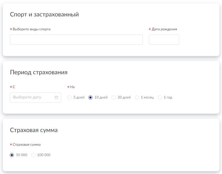 Форма для расчета стоимости полиса на сайте euro-ins.ru