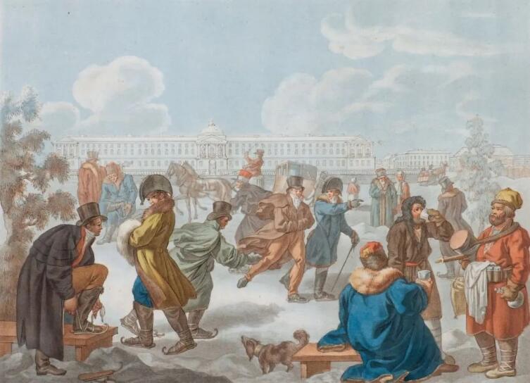 Е. М. Корнеев, «Катание на коньках по Неве», 1812 г.