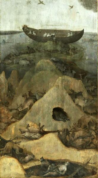 Иероним Босх, «Ноев ковчег на горе Арарат. Диптих Ад и Потоп. Левая створка», 1515 г.
