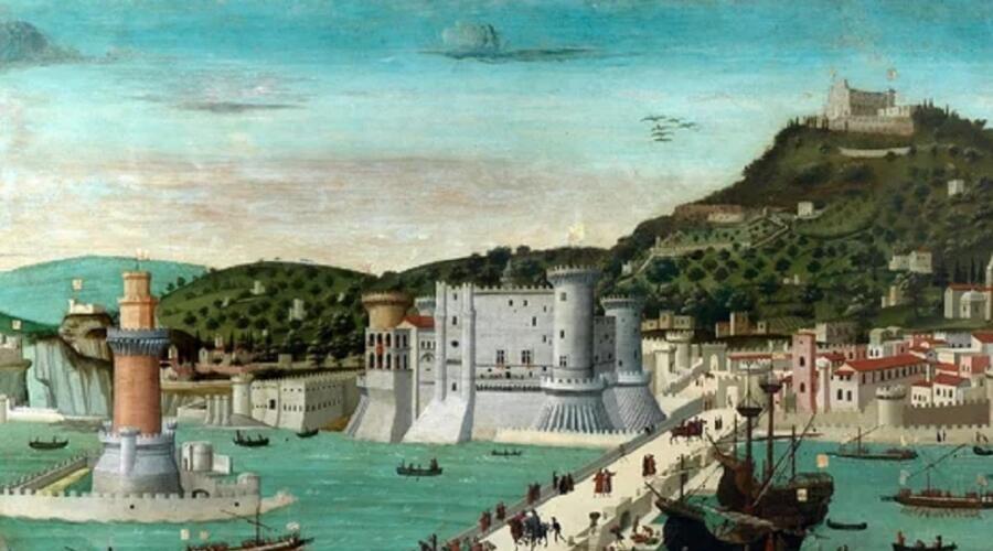 Франческо Росселли (предположительно), «Вид на Неаполь в Италии с моря» (фрагмент), 1470-е г.