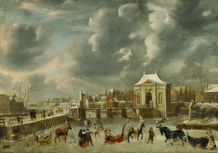 Ян Абрахам Беерстратен, «Зимняя сценка у Святых ворот Амстердама», 1663 г.