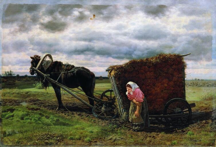 Клодт М. К., «Крестьянка у сломанной телеги со льном», 1873 г.