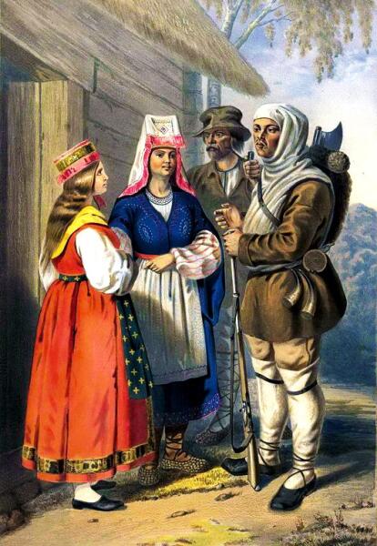 Зыряне и вотяки в традиционной одежде. 1862 г.