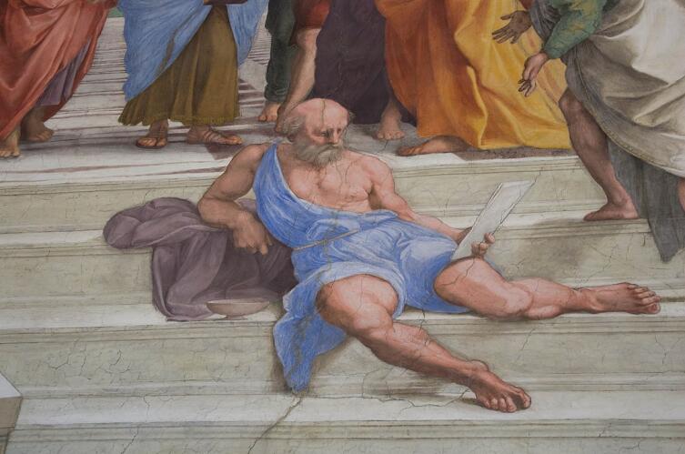 Диоген на фреске Рафаэля «Афинская школа», 1509 г.