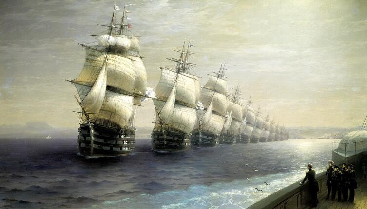 Смотр Черноморского флота в 1849 году. Картина И. Айвазовского