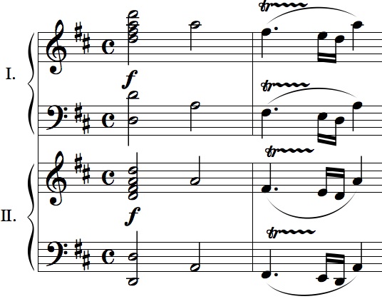 Начало Сонаты Моцарта для двух фортепиано ре мажор