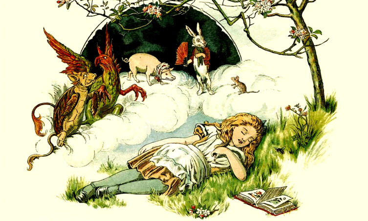 Фрагмент обложки «The Nursery Alice», 1890. Художница — Emily Gertrude Thomson