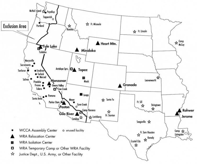 Лагеря для интернированных и другие учреждения «администрации по перемещению из военной необходимости» на западе США