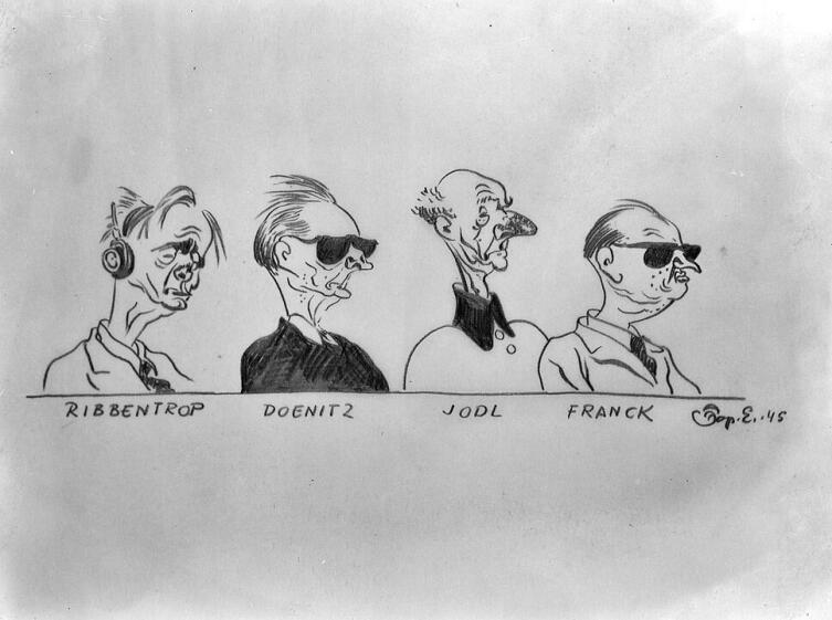 Карикатура Бориса Ефимова, одного из ведущих карикатуристов «Крокодила», с Нюрнбергского процесса.