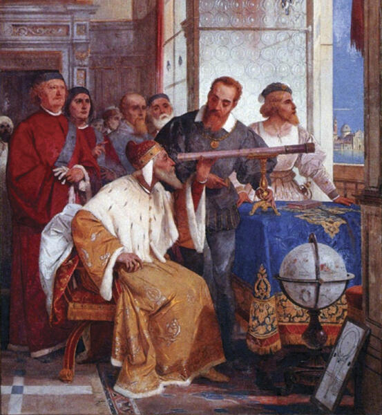 Галилей демонстрирует работу телескопа Венецианскому Дожу, фреска Дж. Бертини 1858 год