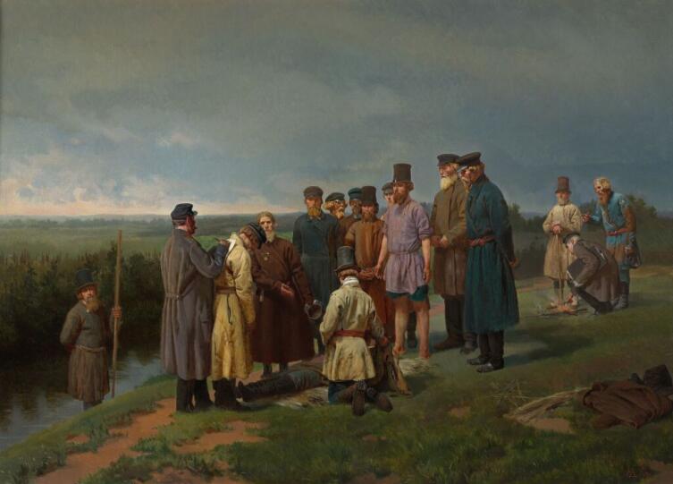 Н. Дмитриев-Оренбургский, «Утопленник в деревне», 1868 г.