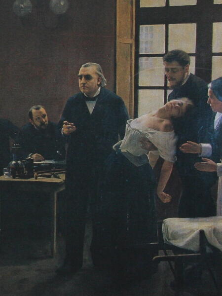 Профессор Жан-Мартен Шарко демонстрирует студентам женщину в истеричном припадке.