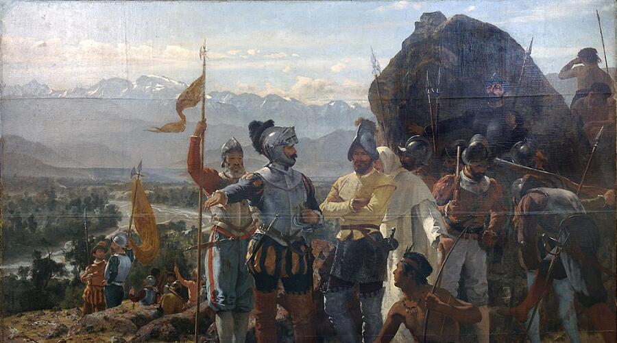 Педро Лира, «Основание Сантьяго Педро де Вальдивией в 1541 г.», 1888 г.