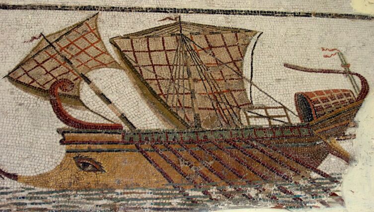 Трирема. Фрагмент мозаики римской виллы. Археологический музей Эль-Джема, Тунис