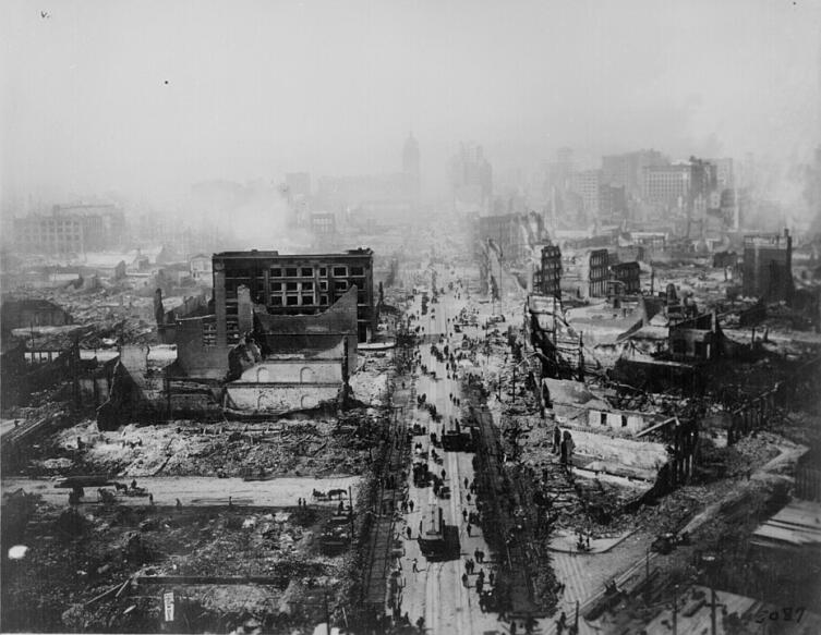 Последствия катастрофического землетрясения в Сан-Франциско, США, в 1906 году