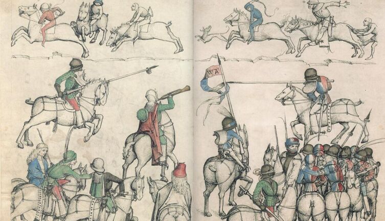 Рыцарский турнир. Иллюстрация из германской средневековой книги «Венера и Марс», 1480 г.