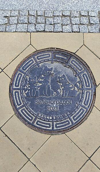 Даже на канализационных люках Зеленоградска изображены кошки 