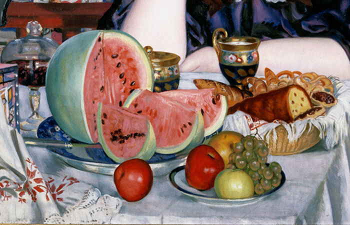 Фрагмент картины Бориса Кустодиева «Купчиха за чаем», 1918 г. Фрагмент картины Бориса Кустодиева «Купчиха за чаем», 1918 г.