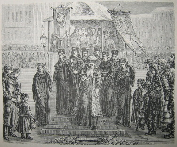 Водосвятие на Неве в день Крещения Господня. Гравюра из книги «Нынешняя Россия. Рисунки и изображения из всех частей европейского царства». Лейпциг, 1876&nbsp;г.