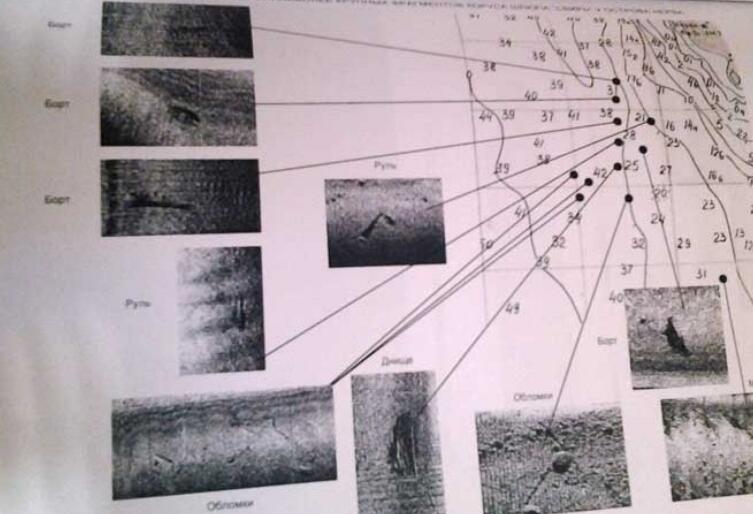 Часть карты обнаруженных остатков шлюпа «Свирь» по результатам поисковой экспедиции
