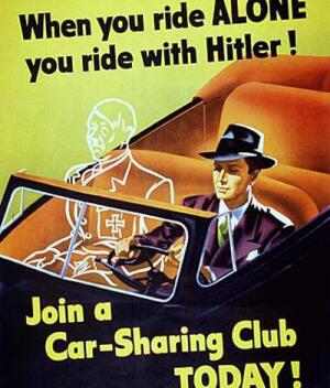 Реклама езды с попутчиком. США, 40-e годы XX в.