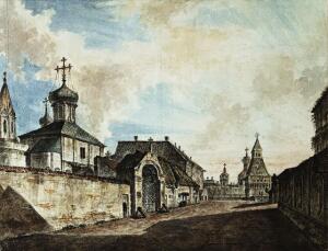 Федор Алексеев. Лубянка. Слева Церковь Гребневской Божьей матери, рядом с которой был похоронен Л.Ф. Магницкий